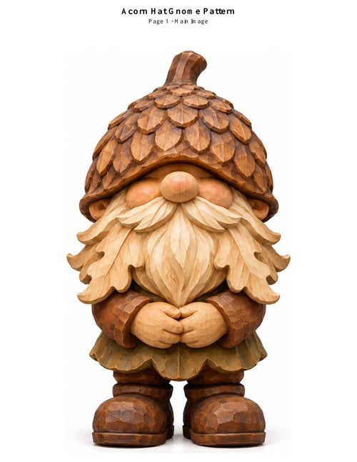 Acorn Hat Gnome woodcarving pattern main image