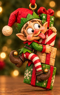 Elf Present Climber Ornament woodcarving pattern
