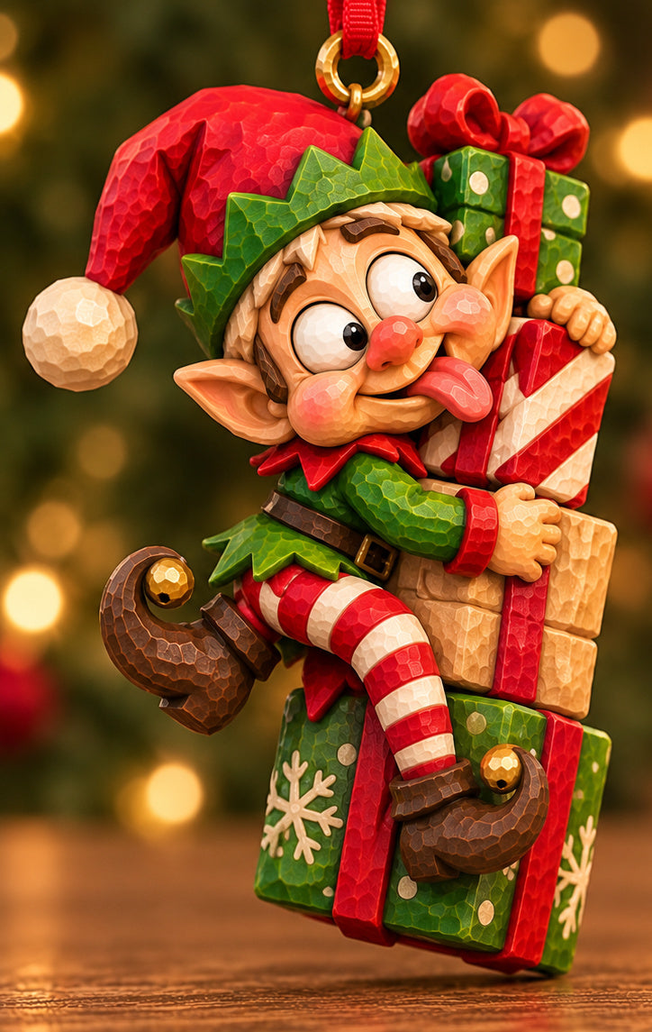 Elf Present Climber Ornament woodcarving pattern