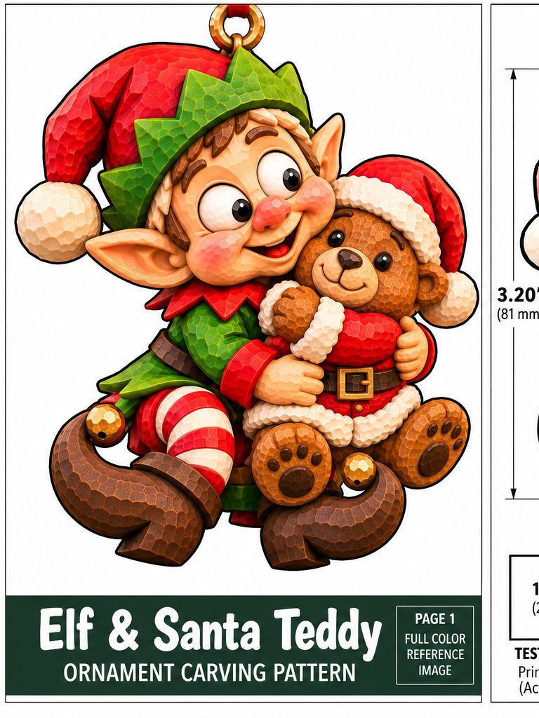 Elf & Santa Teddy Ornament woodcarving pattern