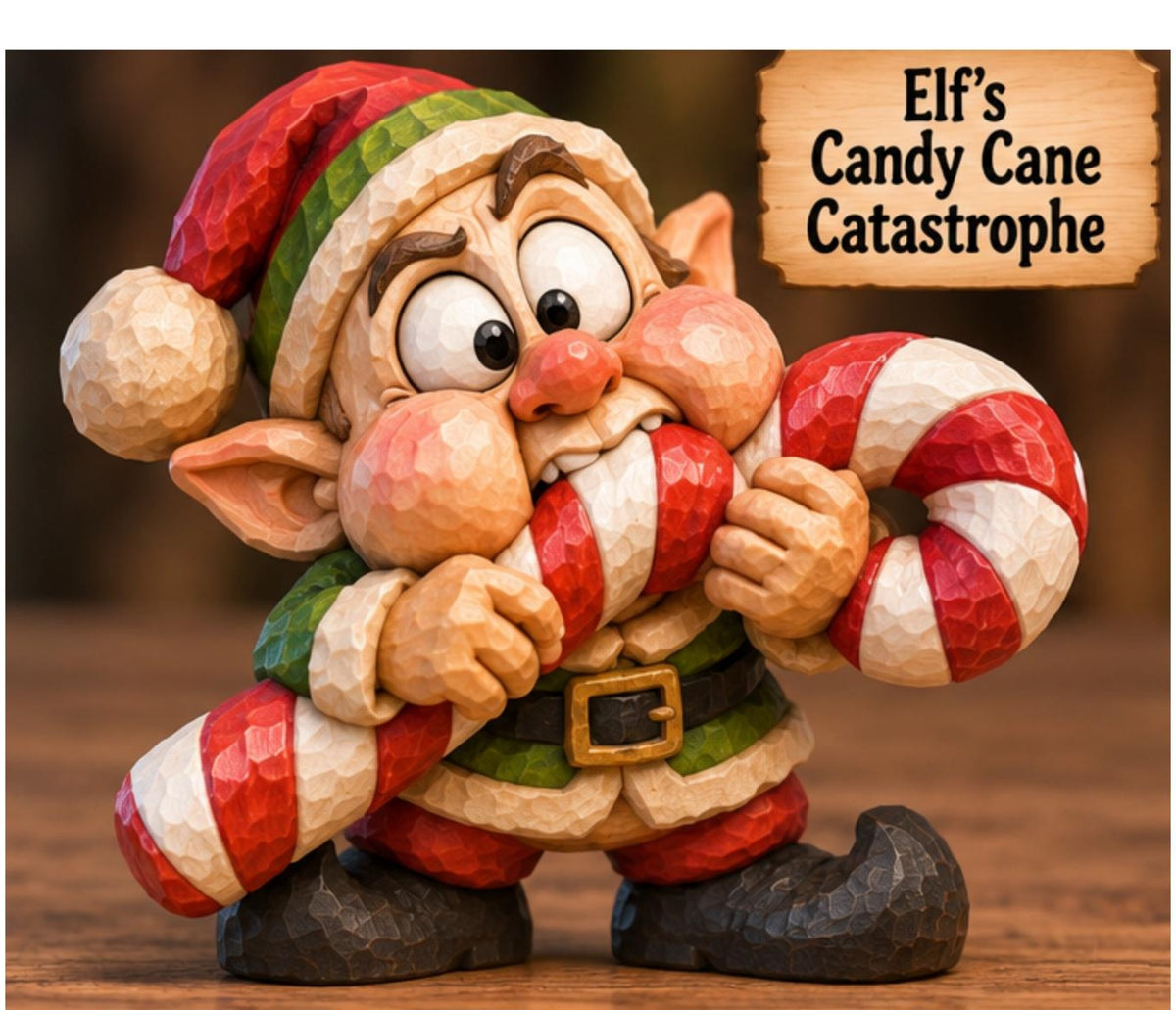 Elf's Candy Cane Catastrophe woodcarving pattern