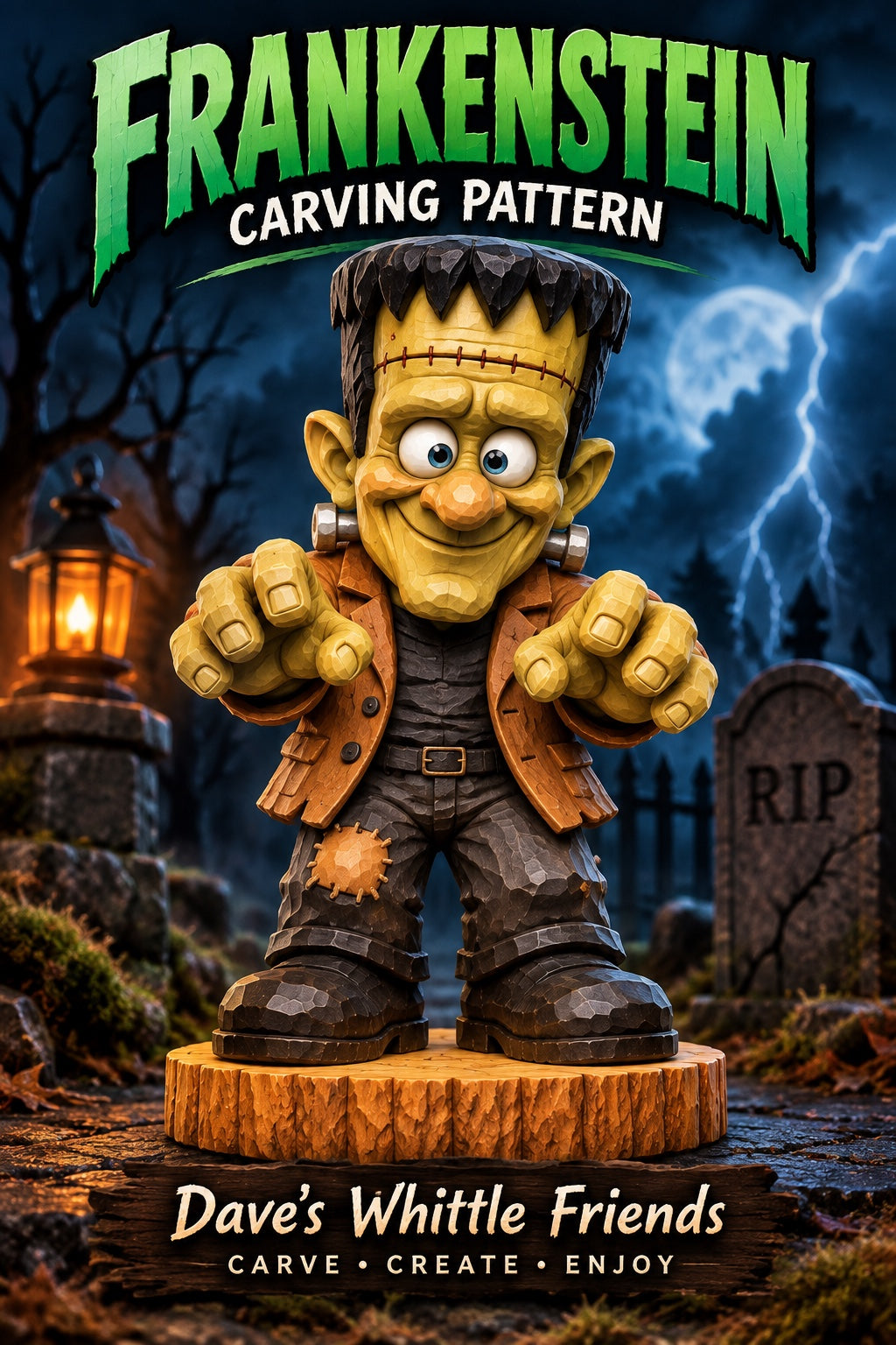 Frankenstein carving pattern - Dave's Whittle Friends