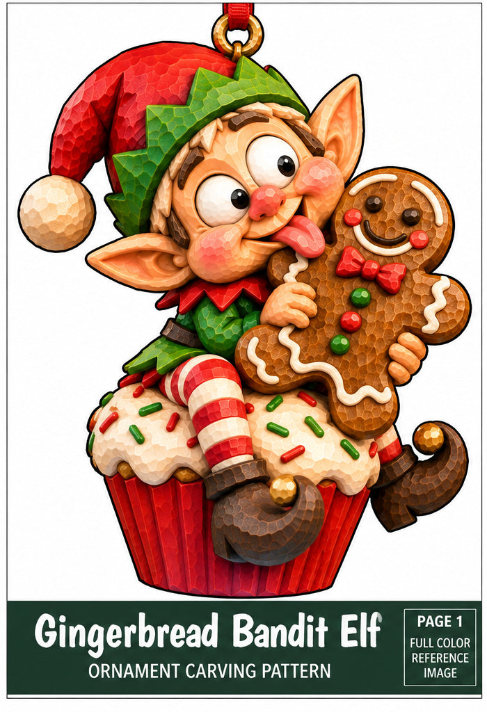 Gingerbread Bandit Elf Ornament woodcarving pattern