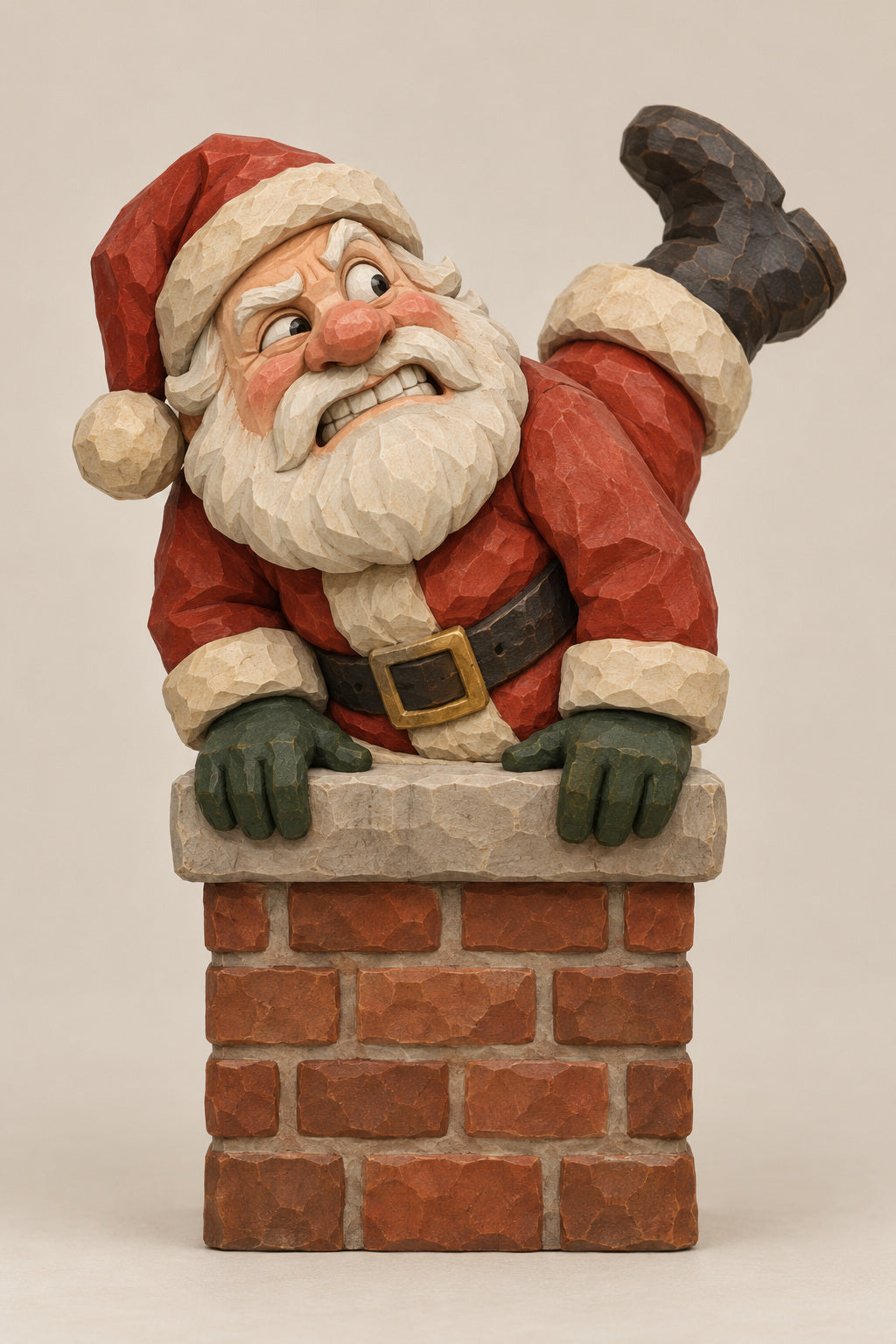 Santa stuck in a chimney caricature carving