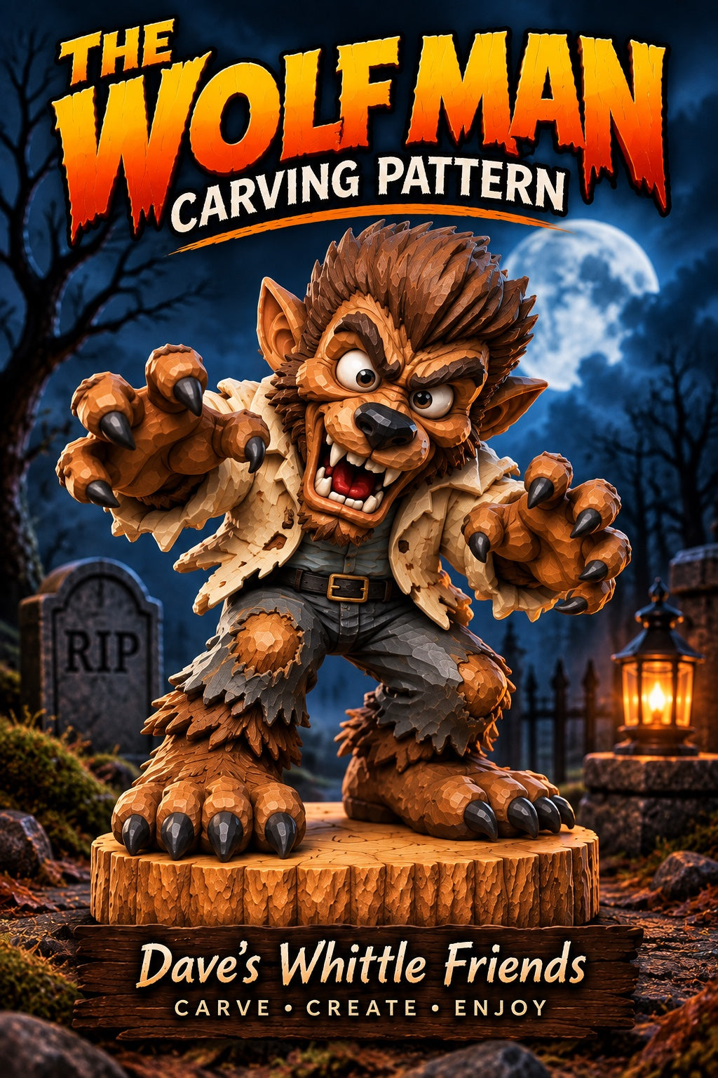 The Wolf Man carving pattern - Dave's Whittle Friends